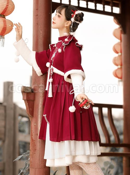 Winter-Strawberry-Rabbit-Series-Chinese-Style-Improved-Embroidery-Tassel-Autumn-Winter-White-Skirt-Classic-Lolita-Long-Sleeved-Dress-Set-coscarnival-1892