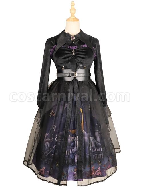Witch Small Town Series JSK Design 2 Halloween Black Retro Gothic Lolita Sling Dress coscarnival