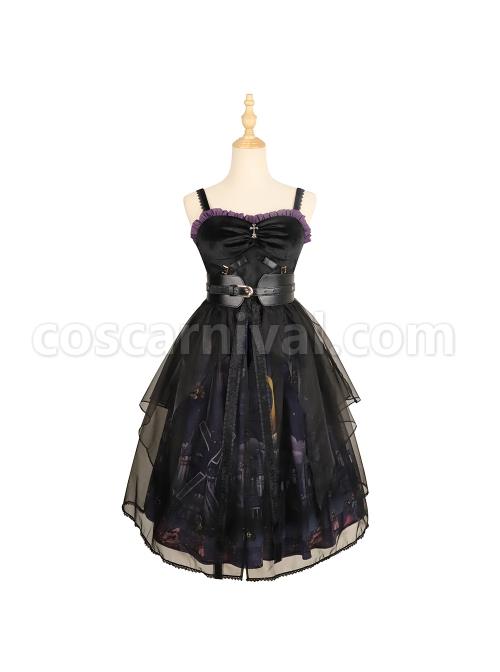 Witch Small Town Series JSK Design 2 Halloween Black Retro Gothic Lolita Sling Dress coscarnival