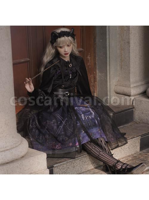 Witch Small Town Series JSK Design 2 Halloween Black Retro Gothic Lolita Sling Dress coscarnival