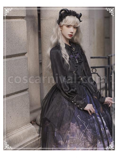 Witch Small Town Series JSK Design 2 Halloween Black Retro Gothic Lolita Sling Dress coscarnival
