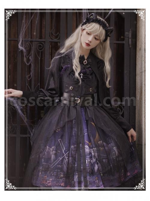 Witch Small Town Series JSK Design 2 Halloween Black Retro Gothic Lolita Sling Dress coscarnival
