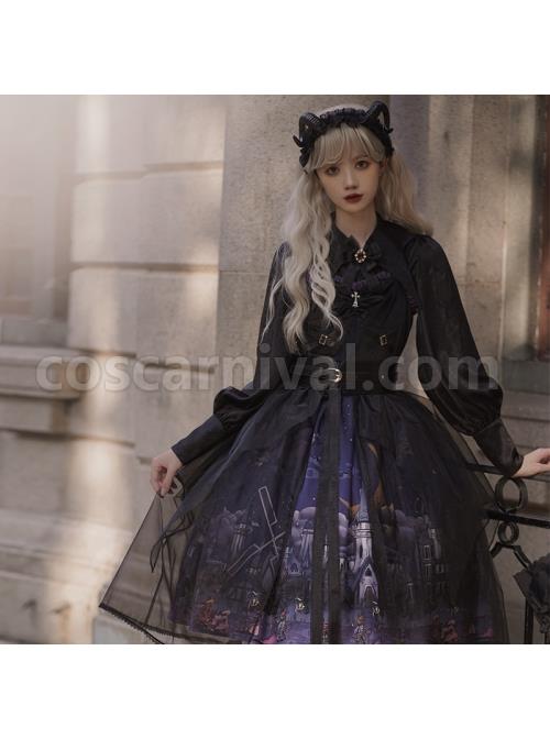Witch Small Town Series JSK Design 2 Halloween Black Retro Gothic Lolita Sling Dress coscarnival