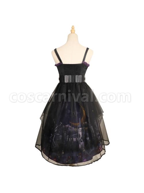 Witch Small Town Series JSK Design 2 Halloween Black Retro Gothic Lolita Sling Dress coscarnival