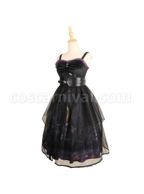 Witch Small Town Series JSK Design 2 Halloween Black Retro Gothic Lolita Sling Dress coscarnival