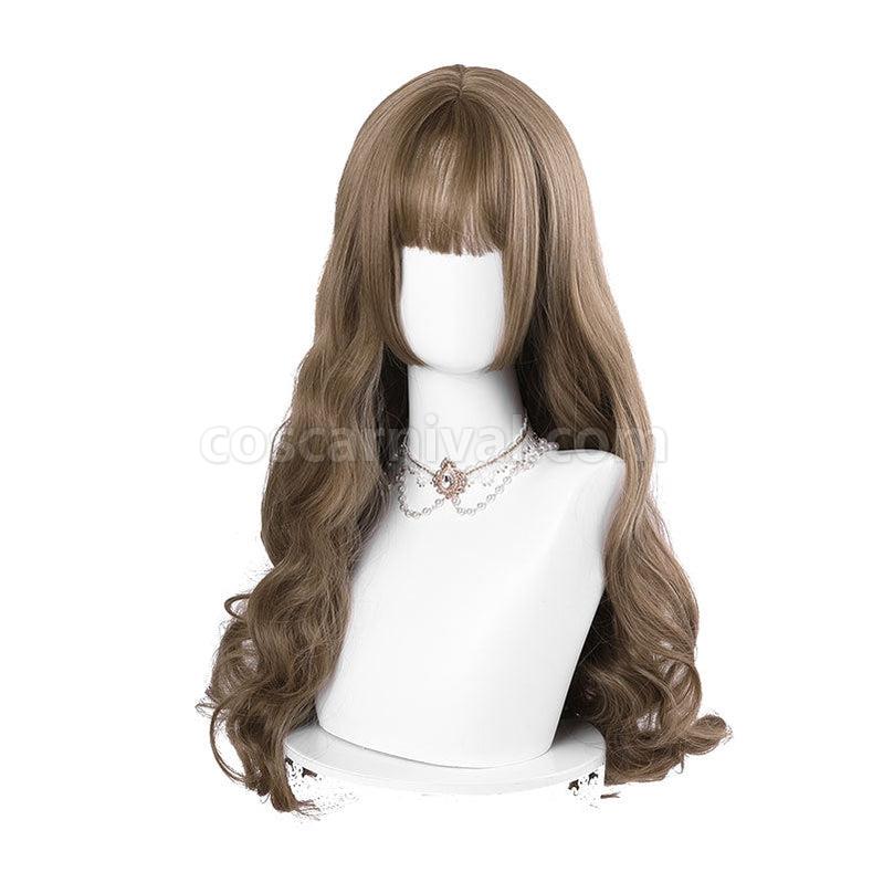 Women Fashion Long Brown Wavy Sweet Bangs Lolita Wig coscarnival011112115