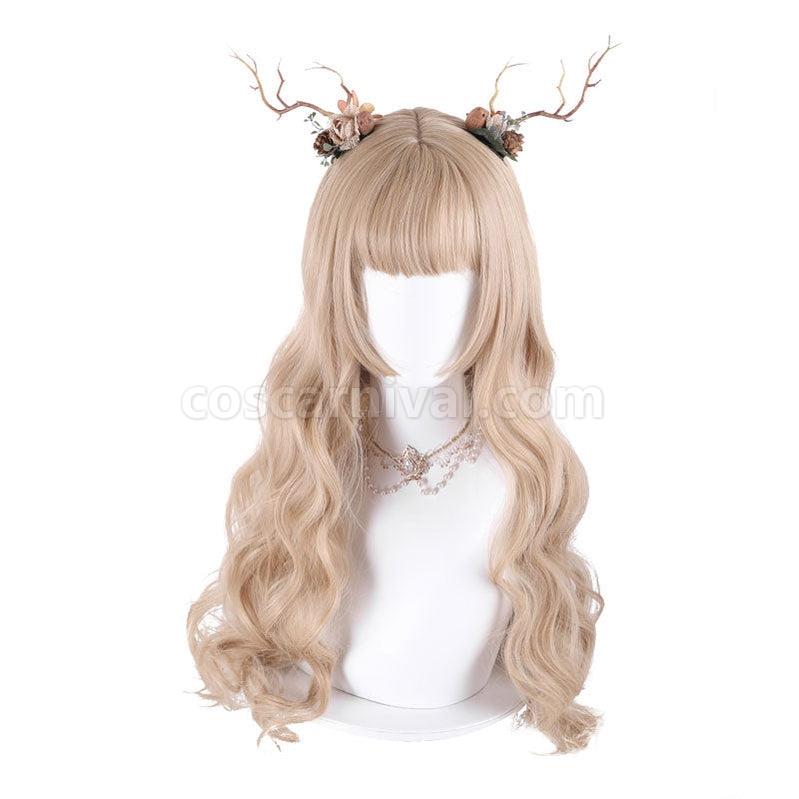 Women Fashion Long Golden Wavy Sweet Bangs Lolita Wig coscarnival011112102