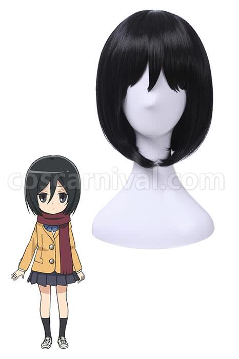 attack on titan mikasa 25cm short black wigs custom costumes