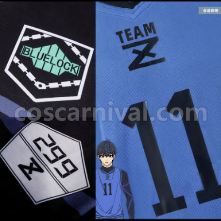Blue Lock Kiyosei Higaraku Chigiri Hyoma Blue Sports Wear Cosplay Costume coscarnival - Detail Close-up