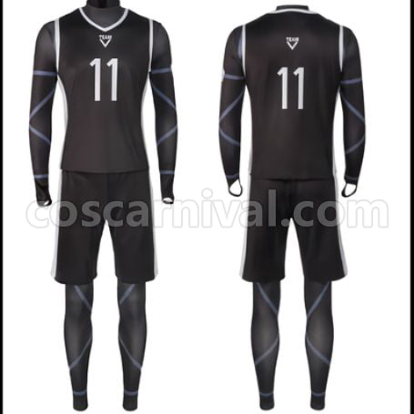 Blue Lock Nagi Seishiro Oukage Reo Black Sports Wear Cosplay Costume coscarnival - Front View