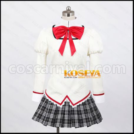 Mahou Shoujo Madoka Magica Kaname Madoka Mitakihara Middle School Girls' Uniform Cosplay Costume (White Collar) by coscarnival - Front View