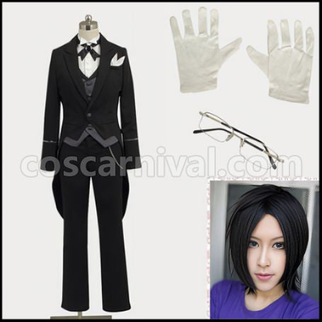 Black Butler II Claude Faustus Costume + Wig 2 Piece Set coscarnival - Front View