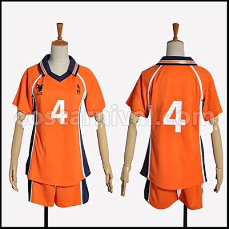 Haikyuu!! Yu Nishinoya Karasuno High School Volleyball Club Number 4 Uniform Cosplay Costume coscarnival - Front View