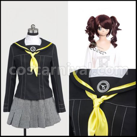 Persona 4 Yasogami High School Kujikawa Rise Girls Uniform Costume + Wig 2 Piece Set coscarnival - Front View