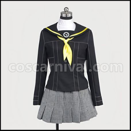 Persona 4 Yasogami High School Kujikawa Rise Girls Uniform Costume + Wig 2 Piece Set coscarnival - Hem Detail