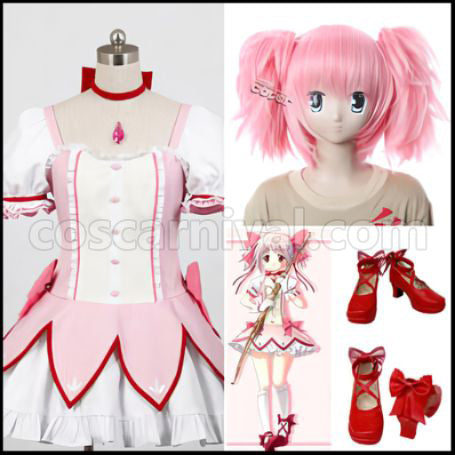 Mahou Shoujo Madoka Magica Kaname Madoka Costume + Wig + Shoes 3-Piece Set by coscarnival - Front View