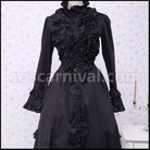 Lolita Ladies Classic Black Long Sleeve Lace-up Ribbon Frill Dress Gothic Lolita coscarnival - Front View