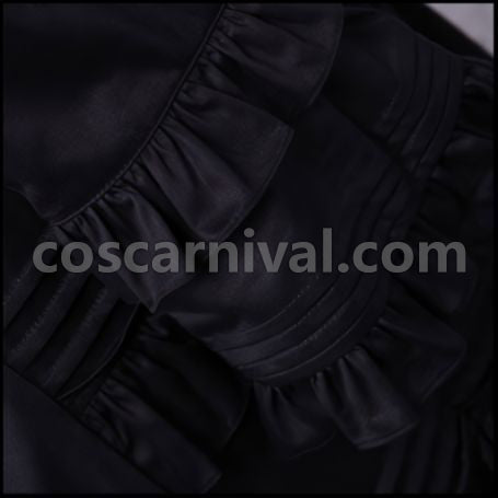 Lolita Ladies Classic Black Long Sleeve Lace-up Ribbon Frill Dress Gothic Lolita coscarnival - Back View