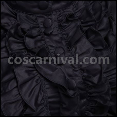 Lolita Ladies Classic Black Long Sleeve Lace-up Ribbon Frill Dress Gothic Lolita coscarnival - Detail Close-up
