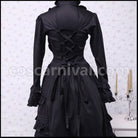 Lolita Ladies Classic Black Long Sleeve Lace-up Ribbon Frill Dress Gothic Lolita coscarnival - Cuff Style