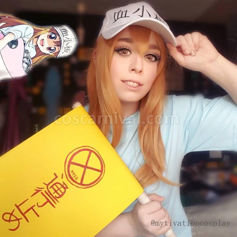 hataraku saibou cells at work keshouban long straight flaxen wigs cosplays