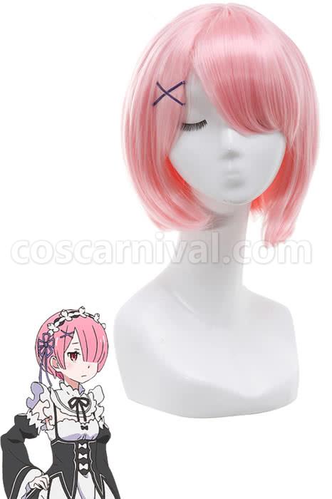 Life In A Different World From Zero Rem Short Bob Straight Pink Female Cosplay Costume coscarnival