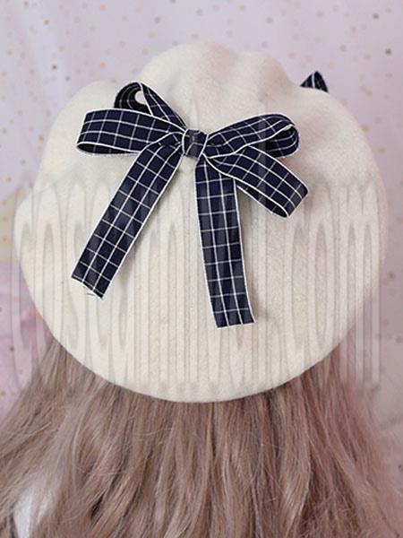 Sweet Lolita Beret Bow Floral Wool Lolita Hat coscarnival