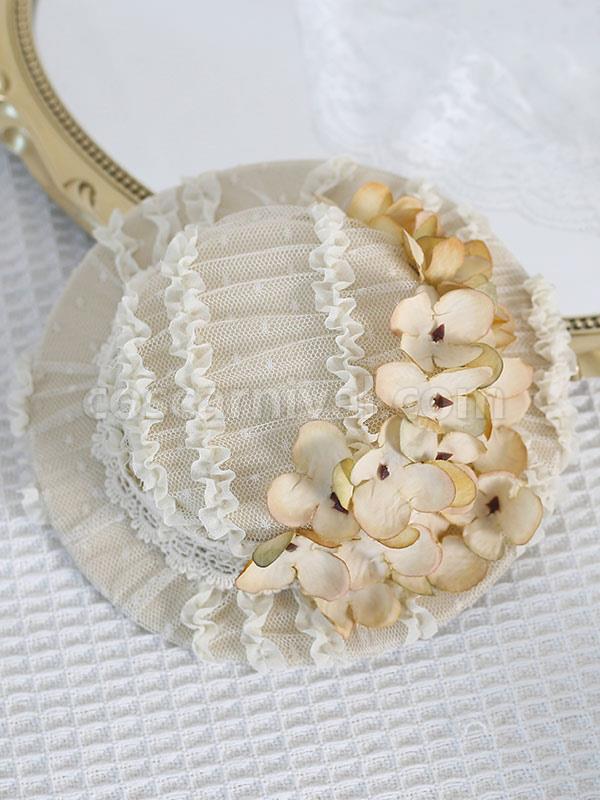 ROCOCO Style Lolita Hat Flowers Accessory Beige Lolita Accessories coscarnival