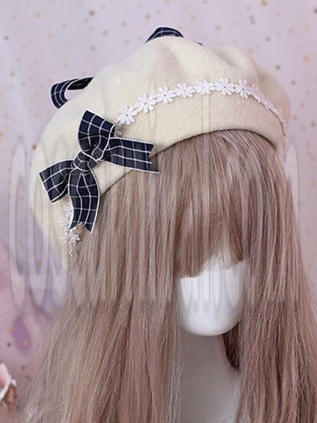Sweet Lolita Beret Bow Floral Wool Lolita Hat coscarnival
