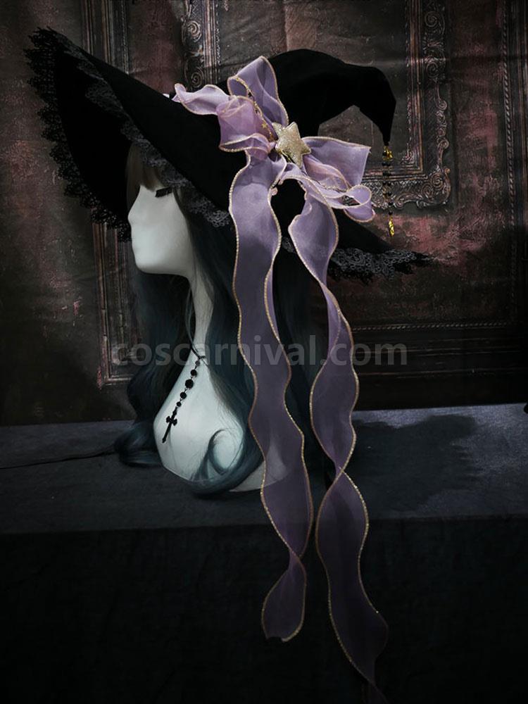 Lolita Hat Bows Accessory Bow?Stars Print Polyester Black Lolita Accessories Witch Hat coscarnival