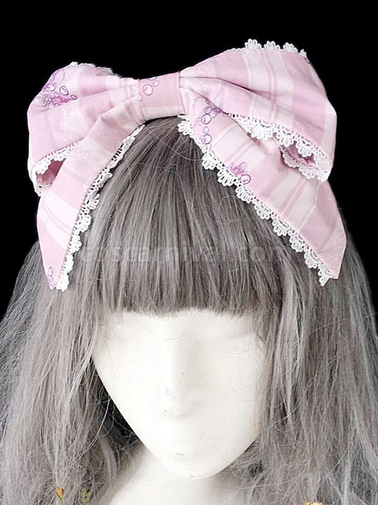 Sweet Lolita Headdress Infanta Maiden Room Lace Trim Bow Print Lolita Hair Accessory coscarnival