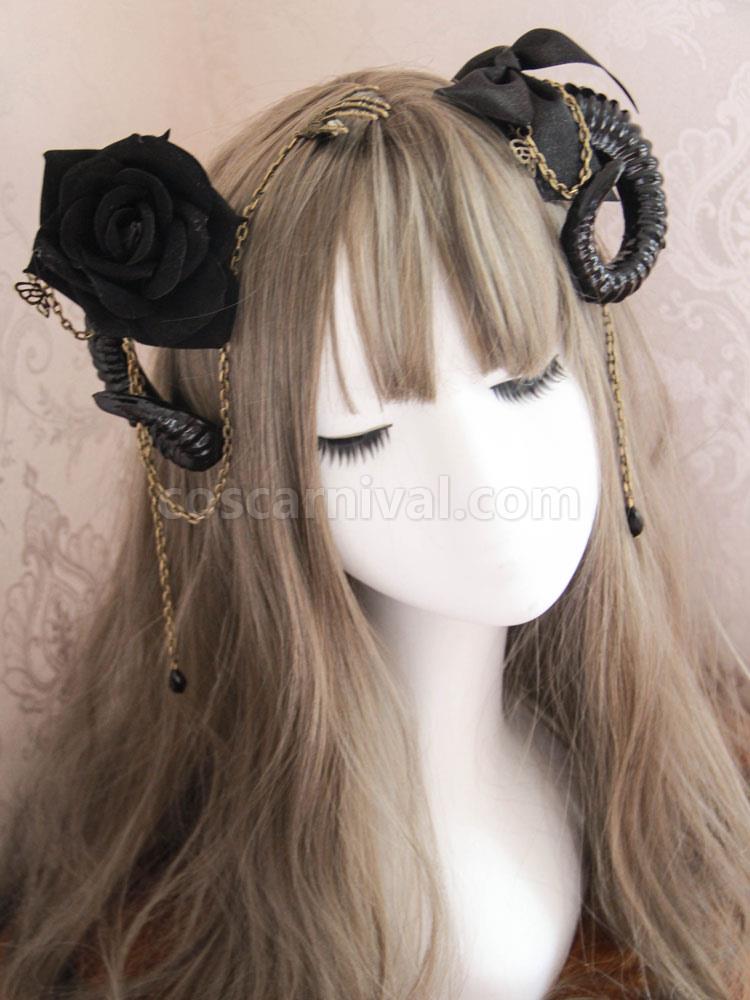 Gothic Lolita Hair Accessory Bow Rose Cavel Metallic Satin Lolita Hair Clip coscarnival