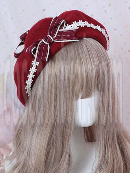 Sweet Lolita Beret Daisy Floral Bow Wool Lolita Hat coscarnival