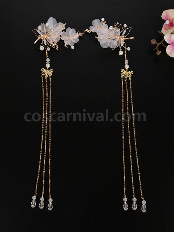 Chinese style Lolita Headdress Pink Metal Fringe?Flowers Sakura Pattern Head Flower Accessory Lolita Hair Accessories coscarnival