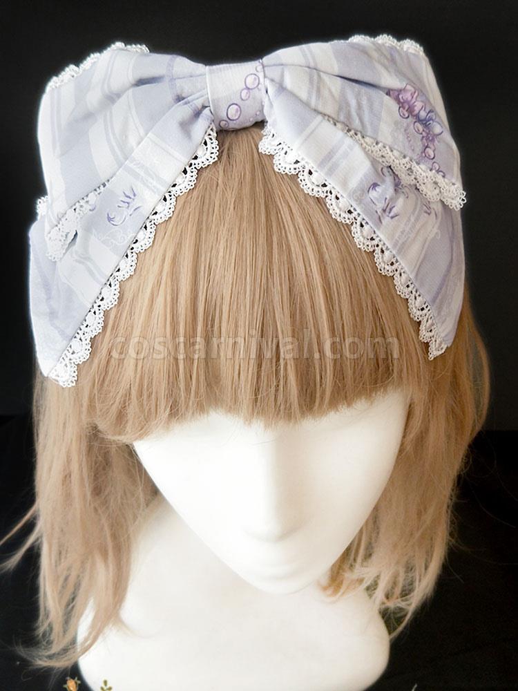 Sweet Lolita Headdress Infanta Maiden Room Lace Trim Bow Print Lolita Hair Accessory coscarnival