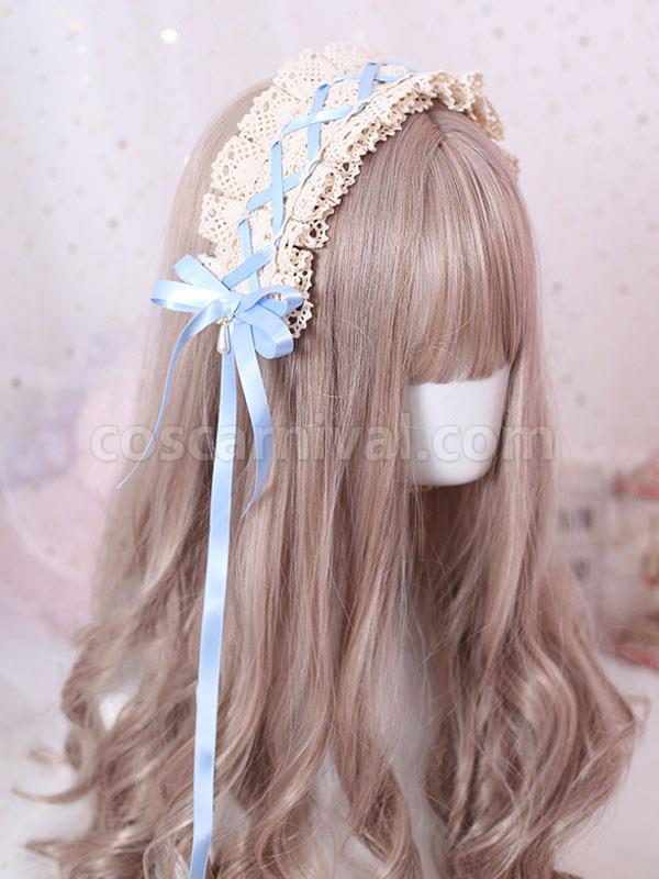 Sweet Lolita Headdress Bow Lace Ruffle Lolita Hair Accessory coscarnival