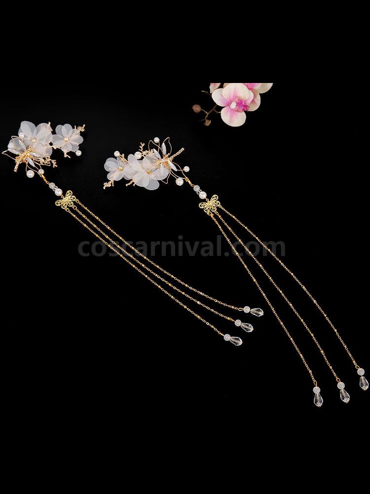 Chinese style Lolita Headdress Pink Metal Fringe?Flowers Sakura Pattern Head Flower Accessory Lolita Hair Accessories coscarnival