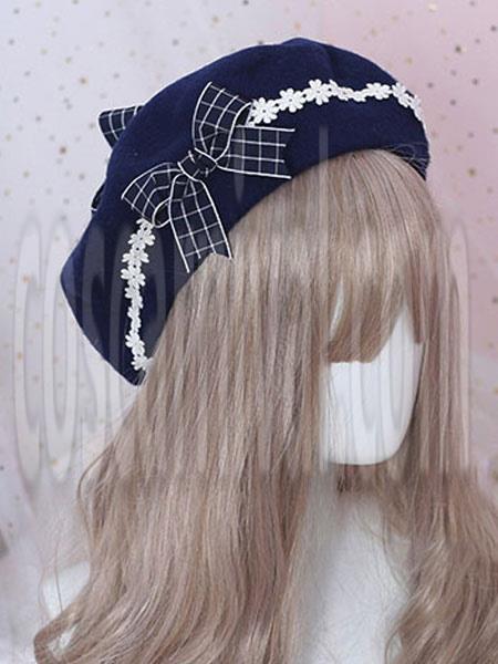 Sweet Lolita Beret Daisy Floral Bow Wool Lolita Hat coscarnival