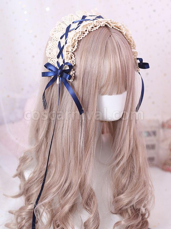 Sweet Lolita Headdress Bow Lace Ruffle Lolita Hair Accessory coscarnival