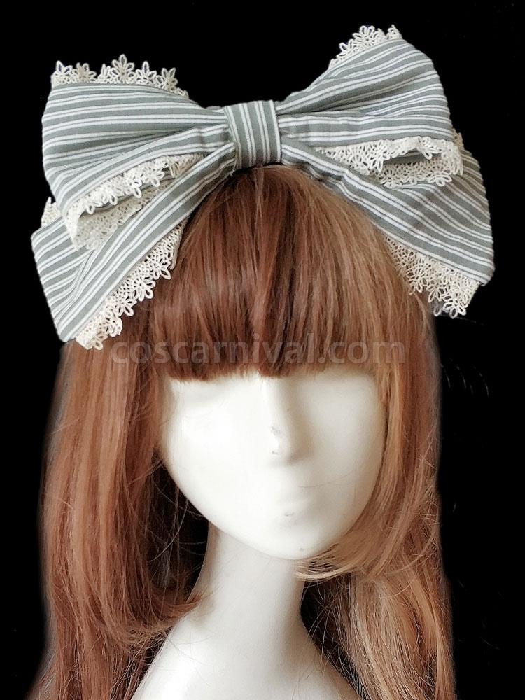 Sweet Lolita Hair Clasp Infanta Grass Story Lace Trim Bow Stripe Lolita Hair Accessory coscarnival