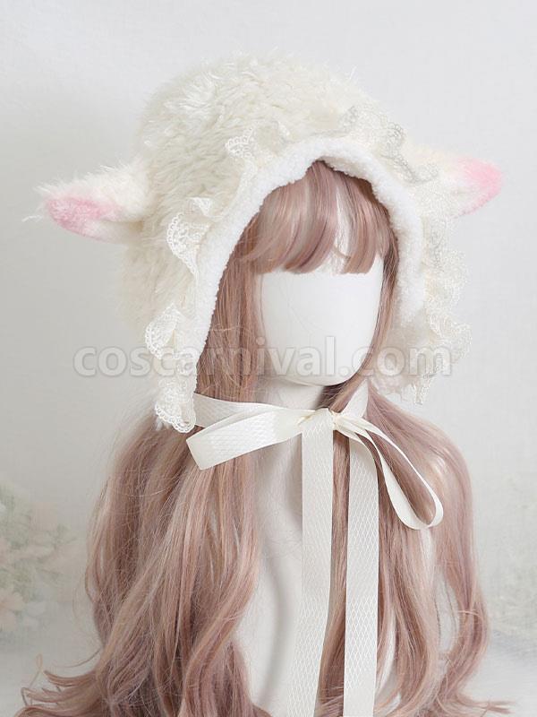 Pink Lolita Hat Ruffles?Lace Accessory Lace Polyester Sweet Lolita Hat Crochet Hat with two ears coscarnival