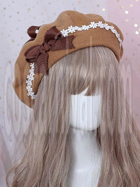 Sweet Lolita Beret Daisy Floral Bow Wool Lolita Hat coscarnival