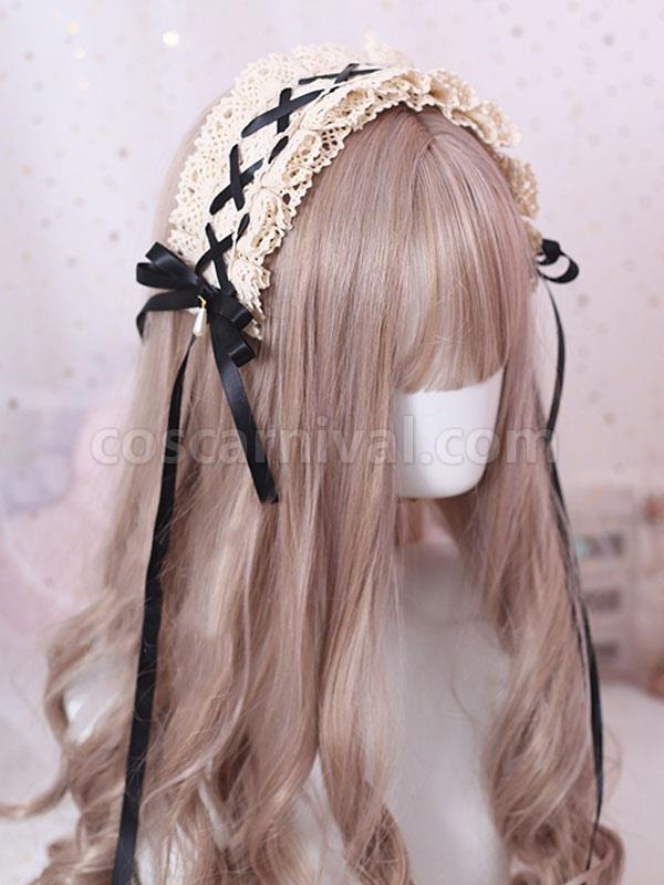 Sweet Lolita Headdress Bow Lace Ruffle Lolita Hair Accessory coscarnival