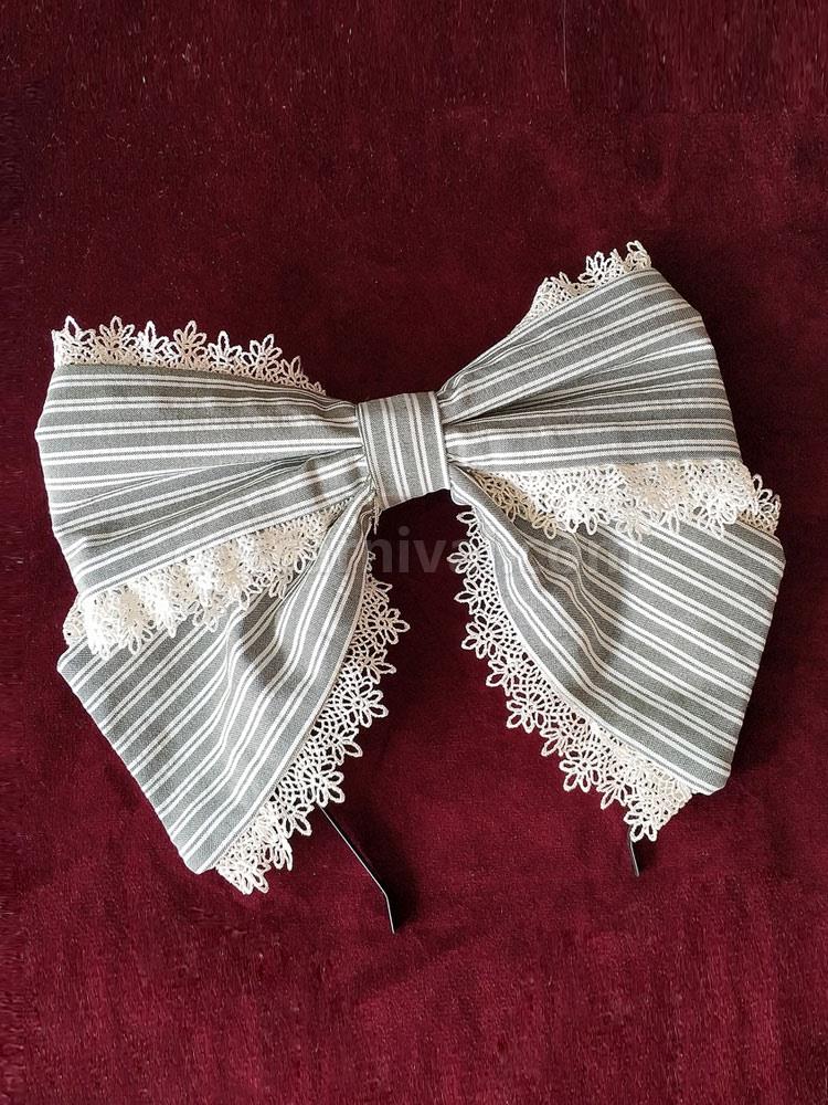 Sweet Lolita Hair Clasp Infanta Grass Story Lace Trim Bow Stripe Lolita Hair Accessory coscarnival