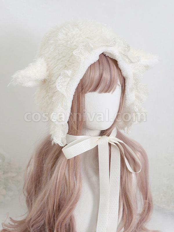 Pink Lolita Hat Ruffles?Lace Accessory Lace Polyester Sweet Lolita Hat Crochet Hat with two ears coscarnival