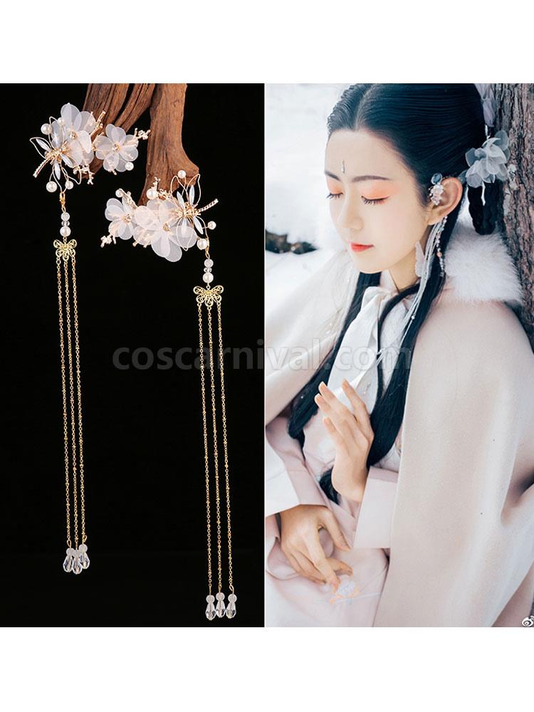 Chinese style Lolita Headdress Pink Metal Fringe?Flowers Sakura Pattern Head Flower Accessory Lolita Hair Accessories coscarnival