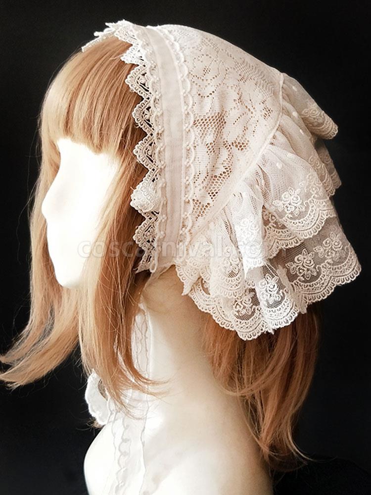 Sweet Lolita Headdress Infanta Sugar And Matcha Lace Ruffle White Lolita Headband coscarnival