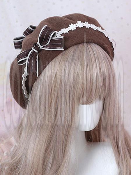 Sweet Lolita Beret Daisy Floral Bow Wool Lolita Hat coscarnival
