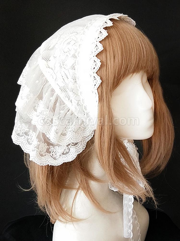 Sweet Lolita Headdress Infanta Sugar And Matcha Lace Ruffle White Lolita Headband coscarnival