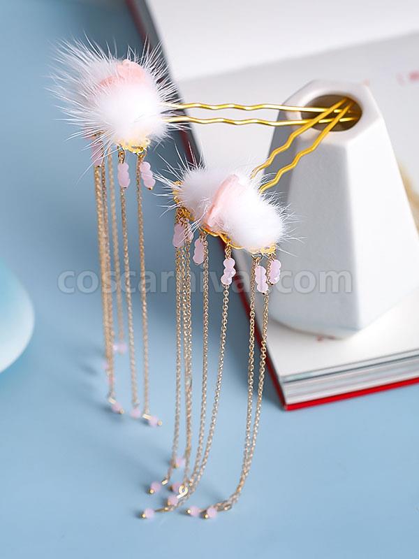 Chinese style Lolita Headdress Pink Jelly Metal Accessory Fringe?Flowers Lolita Hair Accessories coscarnival
